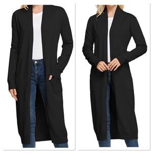 Grace Karin Sz L Sweater Open Front Maxi Long Knitted Cardigan Black